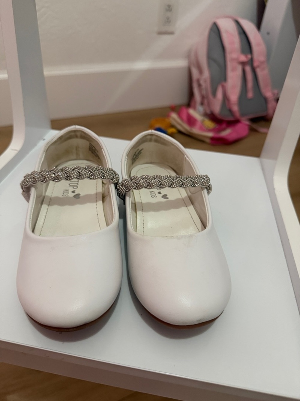 Tip Top Kids White Girls Dress Shoes with Braided Sparkle Strap